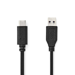 Nedis USB-kabel | USB 3.2 Gen 2 | USB-A Han | USB-C™ Han | 60 W | 10 Gbps | Nikkelplateret | 1.00 m | Runde | PVC | Sort | Label
