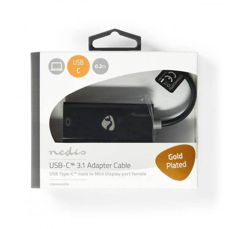 Nedis USB-C™ Adapter | USB 3.2 Gen 1 | USB-C™ Han | Mini DisplayPort Hunstik | 0.20 m | Runde | Guldplateret | PVC | Antracit | Window Box
