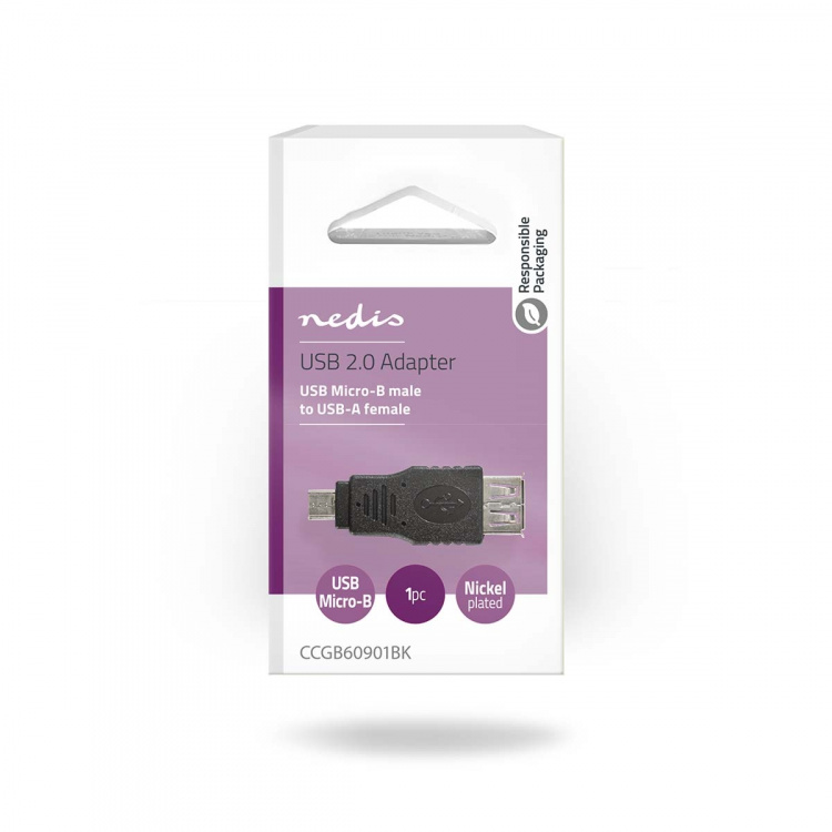 Nedis USB Mikro-B Adapter | USB 2.0 | USB Micro-B han | USB-A Hun | 480 Mbps | Nikkelplateret | PVC | Sort | Blister