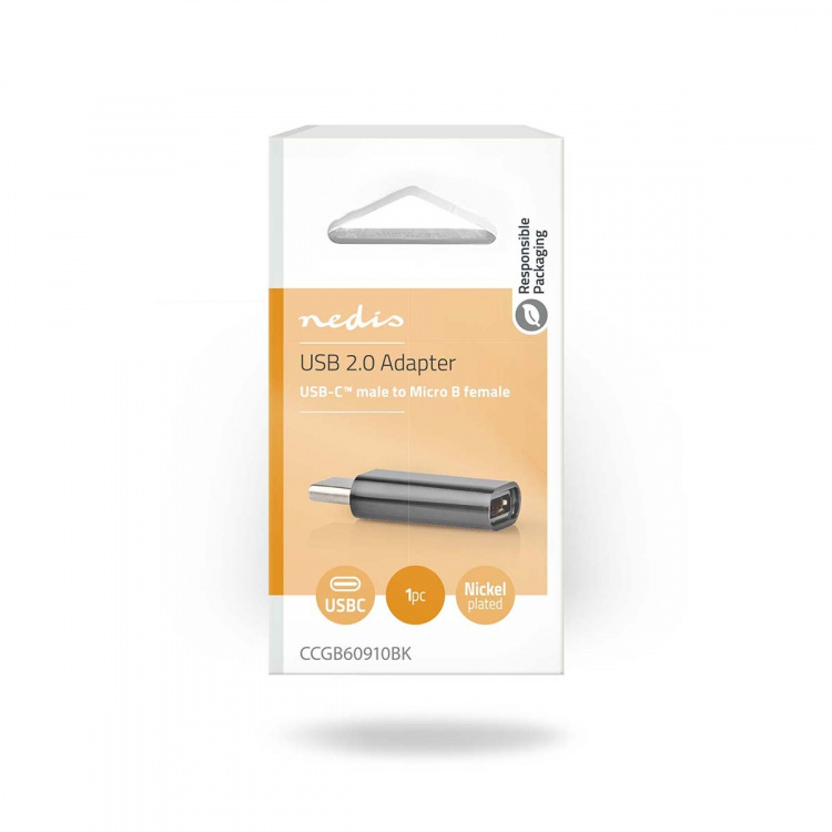 Nedis USB-C™ Adapter | USB 2.0 | USB-C™ Han | USB Micro-B Hun | 480 Mbps | Runde | Nikkelplateret | Sort | Box