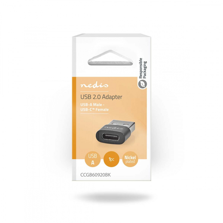 Nedis USB-A Adapter | USB 2.0 | USB-A Han | USB-C™ Hun | 480 Mbps | Runde | Nikkelplateret | Sort | Box