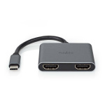 Nedis USB-C™ Adapter | 2-i-1 | USB 3.2 Gen 1 | USB-C™ Han | 2x HDMI™ | 4K@30Hz | 0.10 m | Runde | Nikkelplateret | PVC | Sort | Box