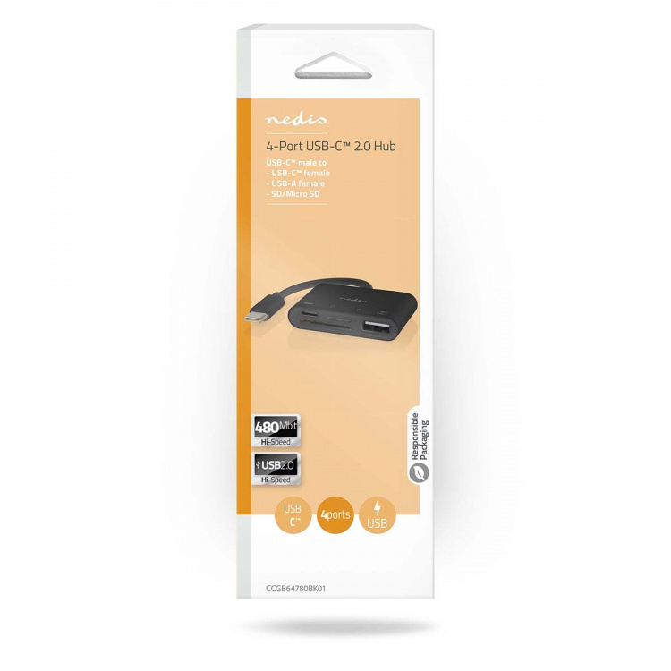 Nedis USB-hub | 1x USB-C™ | 1x USB A / 1x USB-C™ | 4-Port port(s) | USB 2.0 | USB Drevet | SD & MicroSD