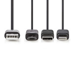 Nedis 3 i 1 kabel | USB 2.0 | USB-A Han | Apple Lightning 8-pin / USB Micro-B han / USB-C™ Han | 480 Mbps | 1.00 m | Nikkelplateret | Runde | PVC | Sort | Label