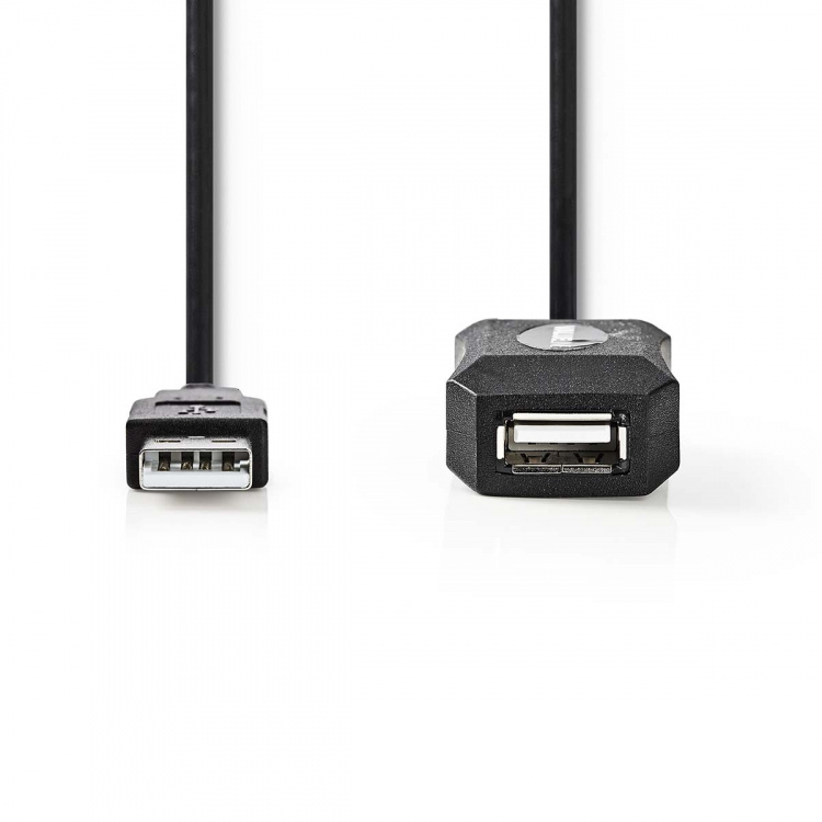 Nedis Aktiv USB-kabel | USB 2.0 | USB-A Han | USB-A Hun | 480 Mbps | 20.0 m | Runde | Nikkelplateret | PVC | Kobber | Label