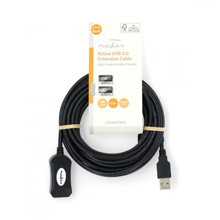 Nedis Aktiv USB-kabel | USB 2.0 | USB-A Han | USB-A Hun | 480 Mbps | 5.00 m | Runde | Nikkelplateret | PVC | Kobber | Label
