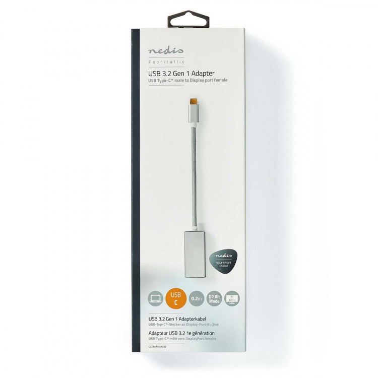 Nedis USB-C™ Adapter | USB 3.2 Gen 1 | USB-C™ Han | DisplayPort Hun | 0.20 m | Runde | Guldplateret | Flettet / Nylon | Sølv | Cover Window Box
