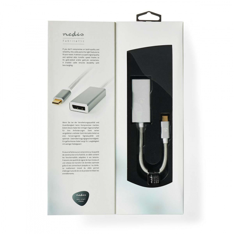 Nedis USB-C™ Adapter | USB 3.2 Gen 1 | USB-C™ Han | DisplayPort Hun | 0.20 m | Runde | Guldplateret | Flettet / Nylon | Sølv | Cover Window Box