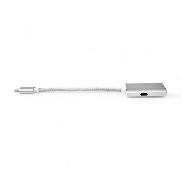 Nedis USB-C™ Adapter | USB 3.2 Gen 1 | USB-C™ Han | DisplayPort Hun / USB-C™ Hun | 4K@60Hz | Power delivery | 0.20 m | Runde | Guldplateret | Flettet / Nylon | Sølv | Cover Window Box