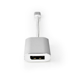 Nedis USB-C™ Adapter | USB 3.2 Gen 1 | USB-C™ Han | DisplayPort Hun / USB-C™ Hun | 4K@60Hz | Power delivery | 0.20 m | Runde | Guldplateret | Flettet / Nylon | Sølv | Cover Window Box