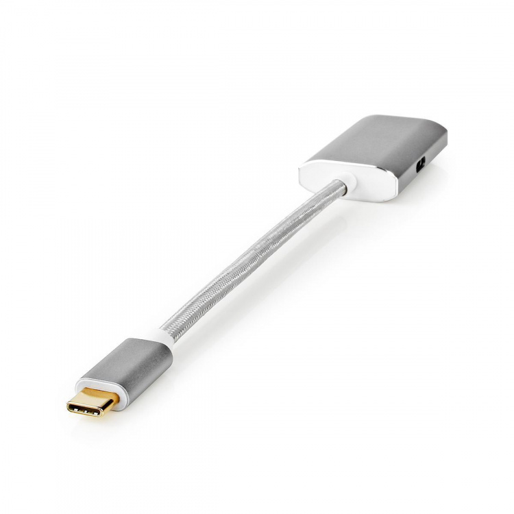 Nedis USB-C™ Adapter | USB 3.2 Gen 1 | USB-C™ Han | DisplayPort Hun / USB-C™ Hun | 4K@60Hz | Power delivery | 0.20 m | Runde | Guldplateret | Flettet / Nylon | Sølv | Cover Window Box