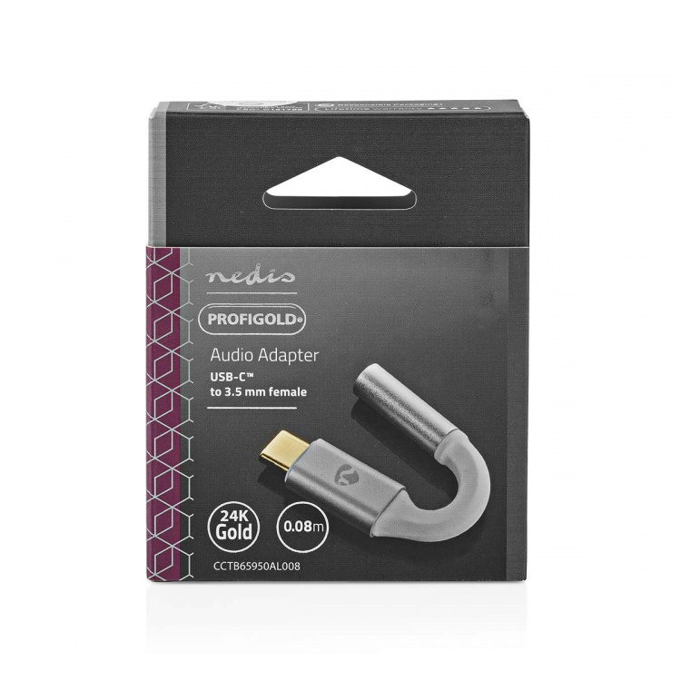Nedis USB-C™ Adapter | USB 2.0 | USB-C™ Han | 3.5 mm Hunstik | 0.08 m | Runde | Guldplateret | Flettet / Nylon | Hvid / Sølv | Cover Window Box Nedis USB-C™ Adapter | USB 2.0 | USB-C™ Han | 3.5 mm Hunstik | 0.08 m | Runde | Guldplateret | Flettet / Nylon | Hvid / Sølv | Cover Window Box