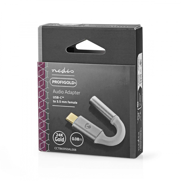 Nedis USB-C™ Adapter | USB 2.0 | USB-C™ Han | 3.5 mm Hunstik | 0.08 m | Runde | Guldplateret | Flettet / Nylon | Hvid / Sølv | Cover Window Box Nedis USB-C™ Adapter | USB 2.0 | USB-C™ Han | 3.5 mm Hunstik | 0.08 m | Runde | Guldplateret | Flettet / Nylon | Hvid / Sølv | Cover Window Box