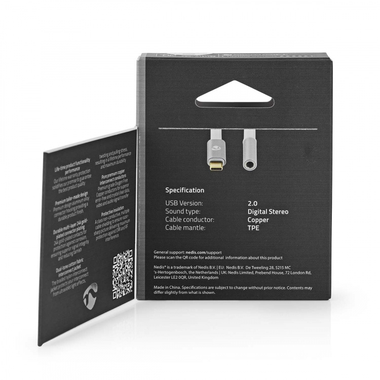 Nedis USB-C™ Adapter | USB 2.0 | USB-C™ Han | 3.5 mm Hunstik | 0.08 m | Runde | Guldplateret | Flettet / Nylon | Hvid / Sølv | Cover Window Box Nedis USB-C™ Adapter | USB 2.0 | USB-C™ Han | 3.5 mm Hunstik | 0.08 m | Runde | Guldplateret | Flettet / Nylon | Hvid / Sølv | Cover Window Box