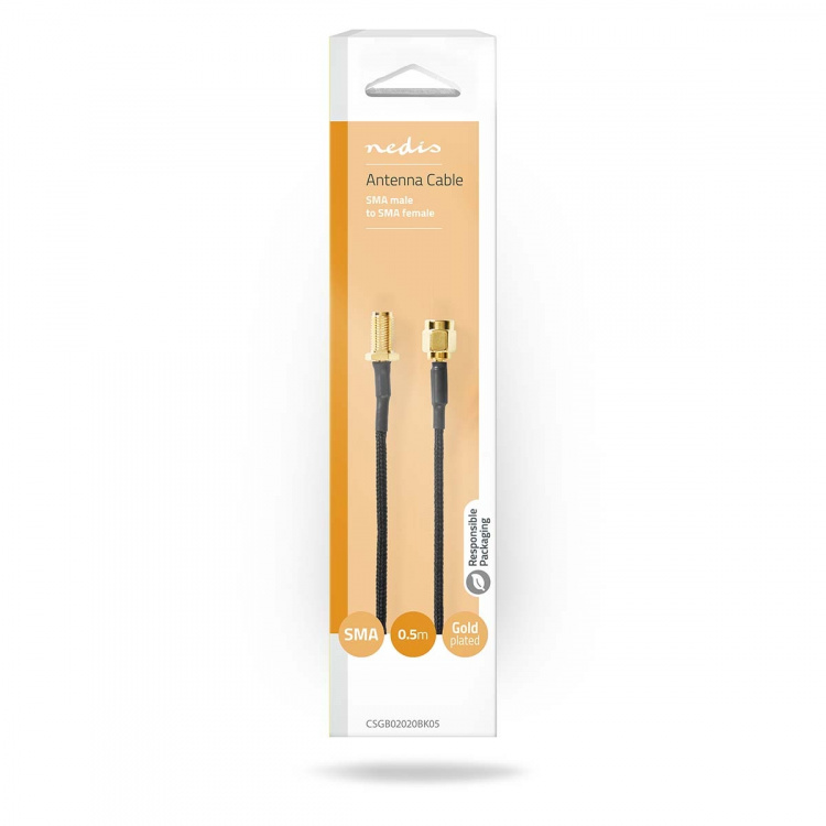 Nedis Antennekabel | SMA Hun | SMA Han | Guldplateret | 50 Ohm | Enkelt afskærmet | 0.50 m | Runde | Flettet | Sort | Box
