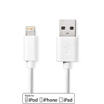 Nedis Lightning Kabel | USB 2.0 | Apple Lightning 8-pin | USB-A Han | 480 Mbps | Nikkelplateret | 3.00 m | Runde | PVC | Hvid | Label