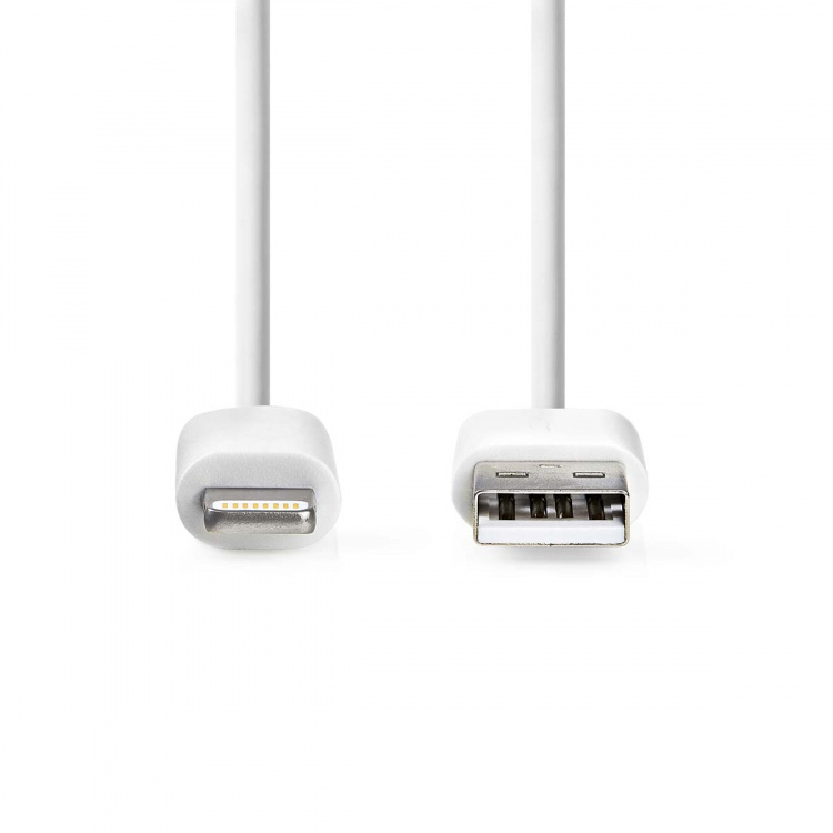 Nedis Lightning Kabel | USB 2.0 | Apple Lightning 8-pin | USB-A Han | 480 Mbps | Nikkelplateret | 3.00 m | Runde | PVC | Hvid | Label