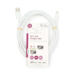 Nedis Lightning Kabel | USB 2.0 | Apple Lightning 8-pin | USB-A Han | 480 Mbps | Nikkelplateret | 3.00 m | Runde | PVC | Hvid | Label