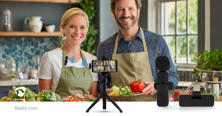 Nedis Mikrofon | Brugt til: Notebook / Smartphone / Tablet | Trådløs / USB Type-C™ | USB-C™ Female | Indbygget on/off-knap (tænd/sluk)