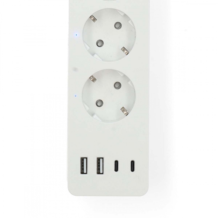 Nedis SmartLife Stikdåse | 2x USB-A / 2x USB-C™ / 4x plug with earth contact (CEE 7/3) | 16 A | 3680 W | 2.00 m | 0 - 55 °C | Android™ / IOS | Hvid Nedis SmartLife Stikdåse | 2x USB-A / 2x USB-C™ / 4x plug with earth contact (CEE 7/3) | 16 A | 3680 W | 2.00 m | 0 - 55 °C | Android™ / IOS | Hvid