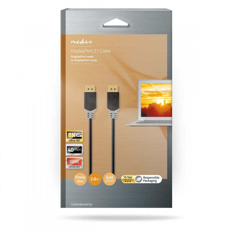 Nedis Displayport kabel | DisplayPort Han | DisplayPort Han | 8K@60Hz | Guldplateret | 2.00 m | Runde | PVC | Antracit | Box