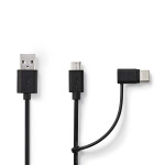 Nedis 2 i 1 kabel | USB 2.0 | USB-A Han | USB Micro-B han / USB-C™ Han | 480 Mbps | 1.00 m | Nikkelplateret | Runde | PVC | Sort | Label