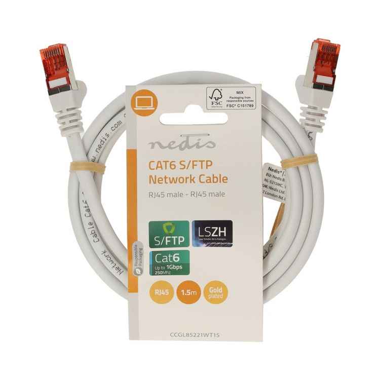 Nedis Kat 6 kabel | RJ45 Han | RJ45 Han | S/FTP | 1.50 m | Runde | LSZH | Hvid | Label