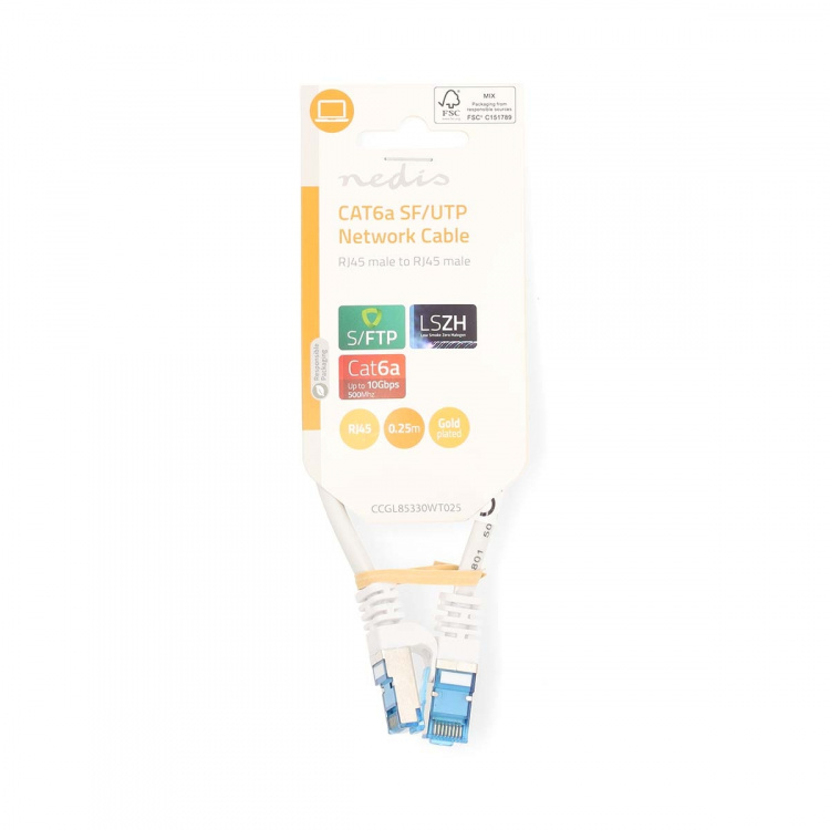 Nedis CAT6a netværkskabel | S/FTP | RJ45 Han | RJ45 Han | 0.25 m | Snagless | Runde | LSZH | Hvid | Label
