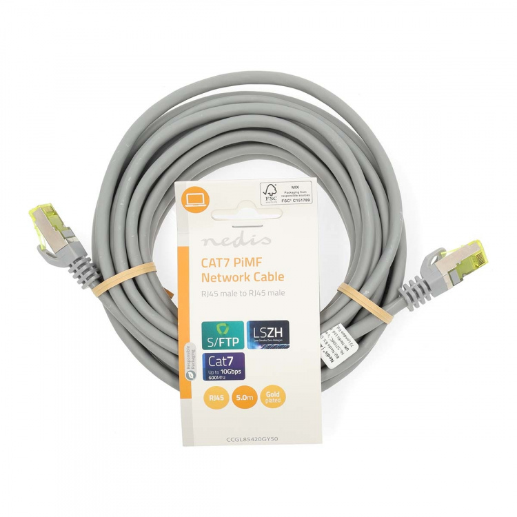 Nedis CAT7 netværkskabel | S/FTP | RJ45 Han | RJ45 Han | 5.00 m | Snagless | Runde | LSZH | Grå | Label