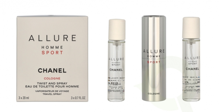Chanel Allure Homme Sport Giftset 60 ml Edt Twist and Spray 3 x 20ml, Cologne Travel Spray and 2x Refills