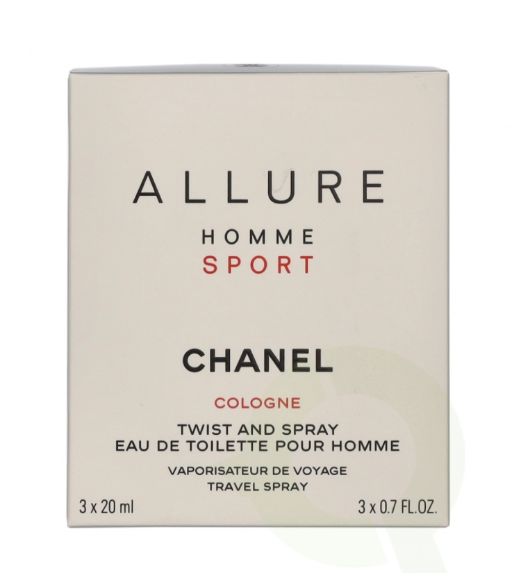 Chanel Allure Homme Sport Giftset 60 ml Edt Twist and Spray 3 x 20ml, Cologne Travel Spray and 2x Refills