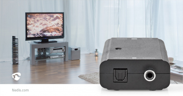 Nedis Digital Audio Converter | 1-veje | Indgang til lyd- / video- / dataforbindelser: 1x S/PDIF (RCA) Female / 1x Toslink Female | Audio / video / dataforbindelser output: 1x S/PDIF (RCA) Female / 1x TosLink Female | Manual | Sort