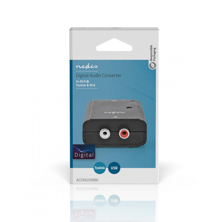 Nedis Digital Audio Converter | 1-vejs | Indgang til lyd- / video- / dataforbindelser: 2x RCA Male | Audio / video / dataforbindelser output: 1x S/PDIF (RCA) Female / 1x TosLink Female | Manual | Sort