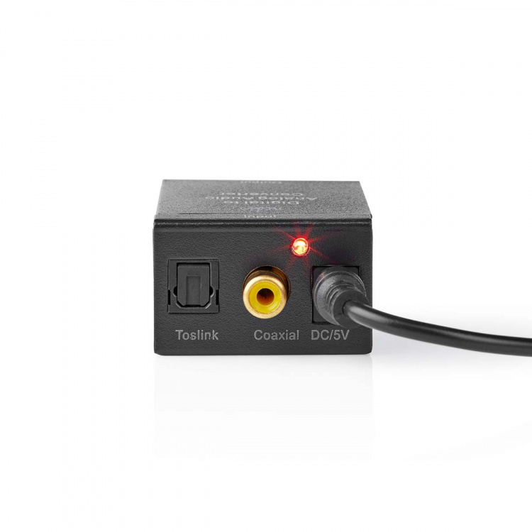 Nedis Digital Audio Converter | 1-vejs | Indgang til lyd- / video- / dataforbindelser: 1x Digital RCA / 1x TosLink | Audio / video / dataforbindelser output: 1x (2x RCA) / 1x 3.5 mm | Automatisk | Integreret forstærker | Sort