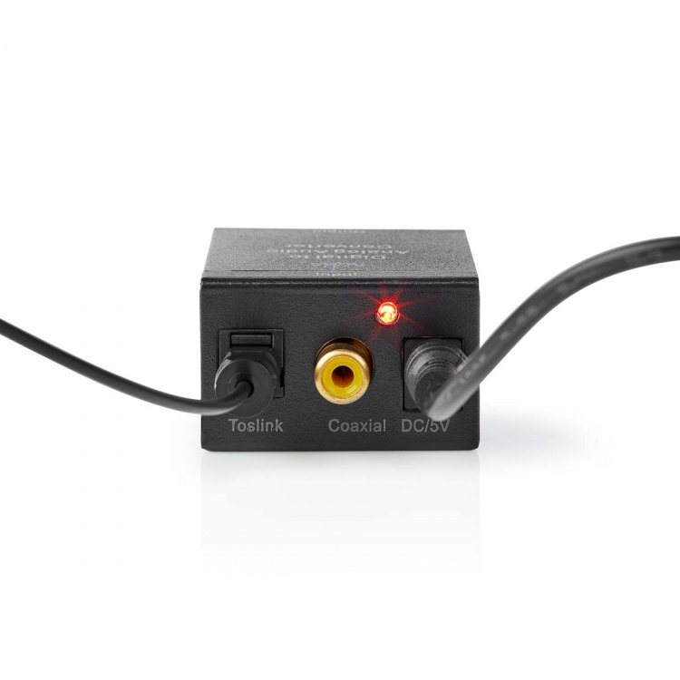 Nedis Digital Audio Converter | 1-vejs | Indgang til lyd- / video- / dataforbindelser: 1x Digital RCA / 1x TosLink | Audio / video / dataforbindelser output: 1x (2x RCA) / 1x 3.5 mm | Automatisk | Integreret forstærker | Sort