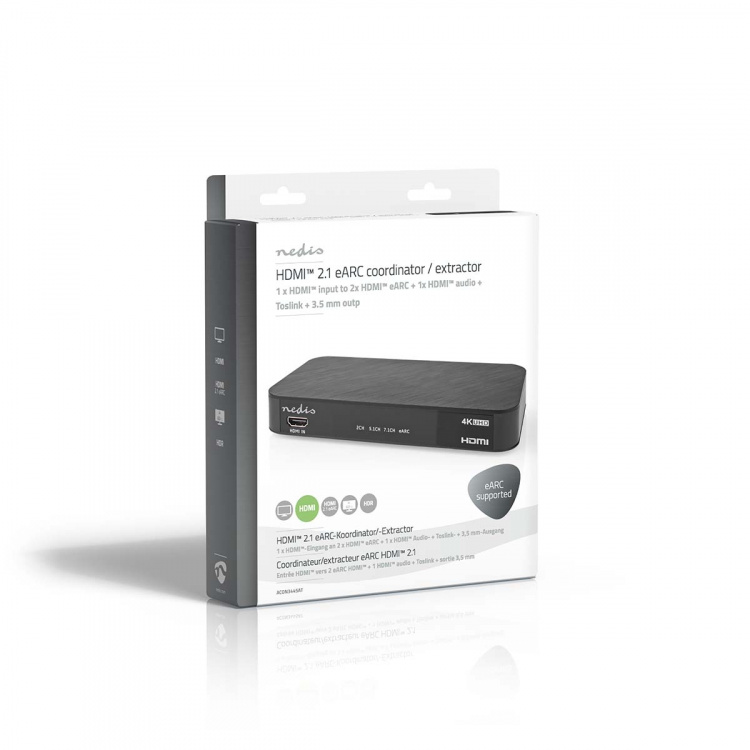 Nedis Digital Audio Converter | 1-veje | Indgang til lyd- / video- / dataforbindelser: DC Power / 1x HDMI™ Input | Audio / video / dataforbindelser output: 1x 3.5 mm / 1x TosLink / 3x HDMI™ Output | Automatisk / Trykknap | Antracit