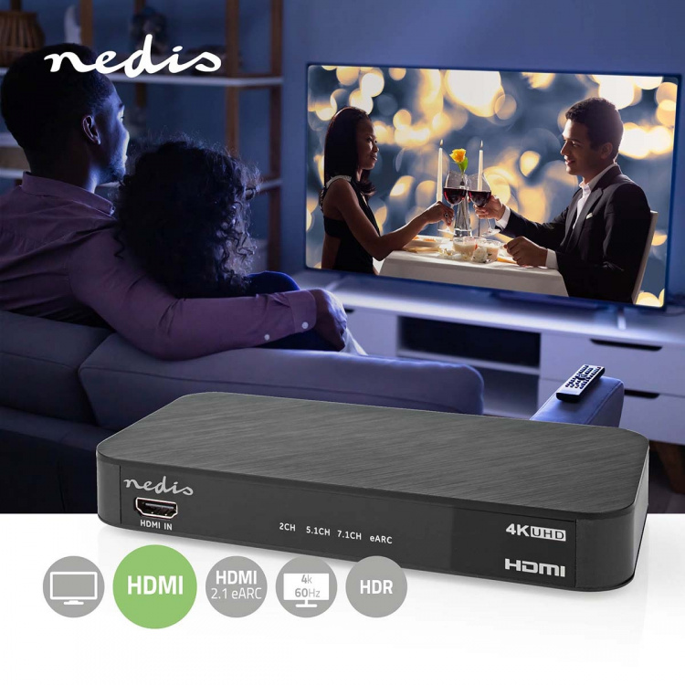 Nedis Digital Audio Converter | 1-veje | Indgang til lyd- / video- / dataforbindelser: DC Power / 1x HDMI™ Input | Audio / video / dataforbindelser output: 1x 3.5 mm / 1x TosLink / 3x HDMI™ Output | Automatisk / Trykknap | Antracit