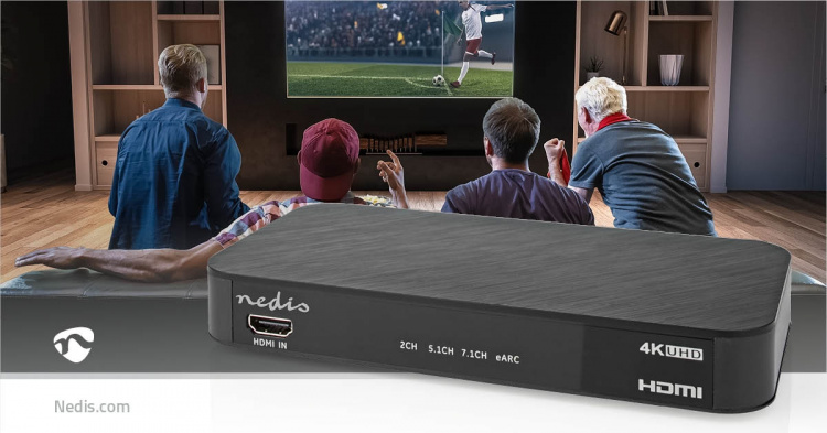 Nedis Digital Audio Converter | 1-veje | Indgang til lyd- / video- / dataforbindelser: DC Power / 1x HDMI™ Input | Audio / video / dataforbindelser output: 1x 3.5 mm / 1x TosLink / 3x HDMI™ Output | Automatisk / Trykknap | Antracit