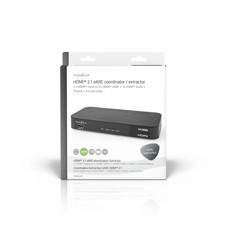 Nedis Digital Audio Converter | 1-veje | Indgang til lyd- / video- / dataforbindelser: DC Power / 1x HDMI™ Input | Audio / video / dataforbindelser output: 1x 3.5 mm / 1x TosLink / 3x HDMI™ Output | Automatisk / Trykknap | Antracit