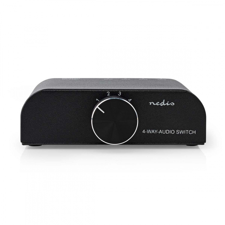 Nedis Analog lyd switch | 4-Port port(s) | Indgang til lyd- / video- / dataforbindelser: 1x 3.5 mm Audio Input / 3x (2x RCA Female) | Audio / video / dataforbindelser output: 1x (2x RCA Female) | Manual | Metal | Antracit