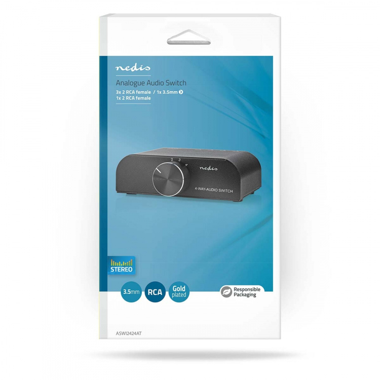 Nedis Analog lyd switch | 4-Port port(s) | Indgang til lyd- / video- / dataforbindelser: 1x 3.5 mm Audio Input / 3x (2x RCA Female) | Audio / video / dataforbindelser output: 1x (2x RCA Female) | Manual | Metal | Antracit