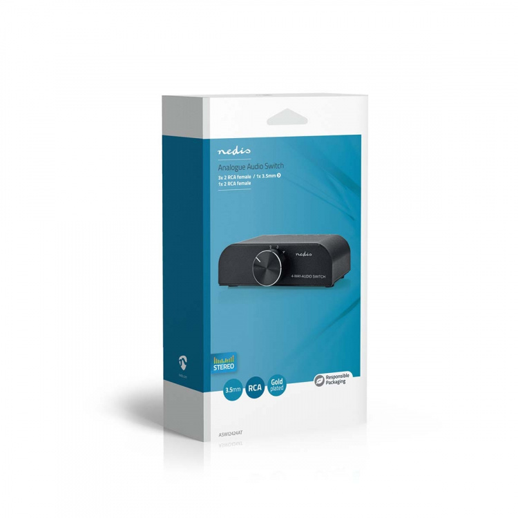 Nedis Analog lyd switch | 4-Port port(s) | Indgang til lyd- / video- / dataforbindelser: 1x 3.5 mm Audio Input / 3x (2x RCA Female) | Audio / video / dataforbindelser output: 1x (2x RCA Female) | Manual | Metal | Antracit