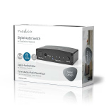 Nedis Digital Audio Switch | 4-vejs | Indgang til lyd- / video- / dataforbindelser: DC Power / 4x TosLink | Audio / video / dataforbindelser output: TosLink Female | Fjernbetjening / Manual / Trykknap | Metal | Sort