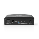 Nedis Digital Audio Switch | 4-vejs | Indgang til lyd- / video- / dataforbindelser: DC Power / 4x TosLink | Audio / video / dataforbindelser output: TosLink Female | Fjernbetjening / Manual / Trykknap | Metal | Sort