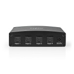 Nedis Digital Audio Switch | 4-vejs | Indgang til lyd- / video- / dataforbindelser: DC Power / 4x TosLink | Audio / video / dataforbindelser output: TosLink Female | Fjernbetjening / Manual / Trykknap | Metal | Sort