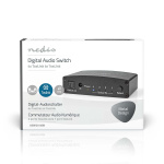 Nedis Digital Audio Switch | 4-vejs | Indgang til lyd- / video- / dataforbindelser: DC Power / 4x TosLink | Audio / video / dataforbindelser output: TosLink Female | Fjernbetjening / Manual / Trykknap | Metal | Sort