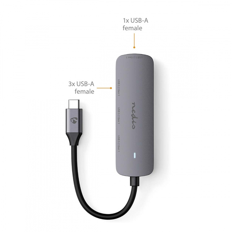 Nedis USB-hub | 1x USB-C™ | 4x USB A Female | 4-Port port(s) | USB 3.2 Gen 1 | USB Drevet | 5 Gbps Nedis USB-hub | 1x USB-C™ | 4x USB A Female | 4-Port port(s) | USB 3.2 Gen 1 | USB Drevet | 5 Gbps