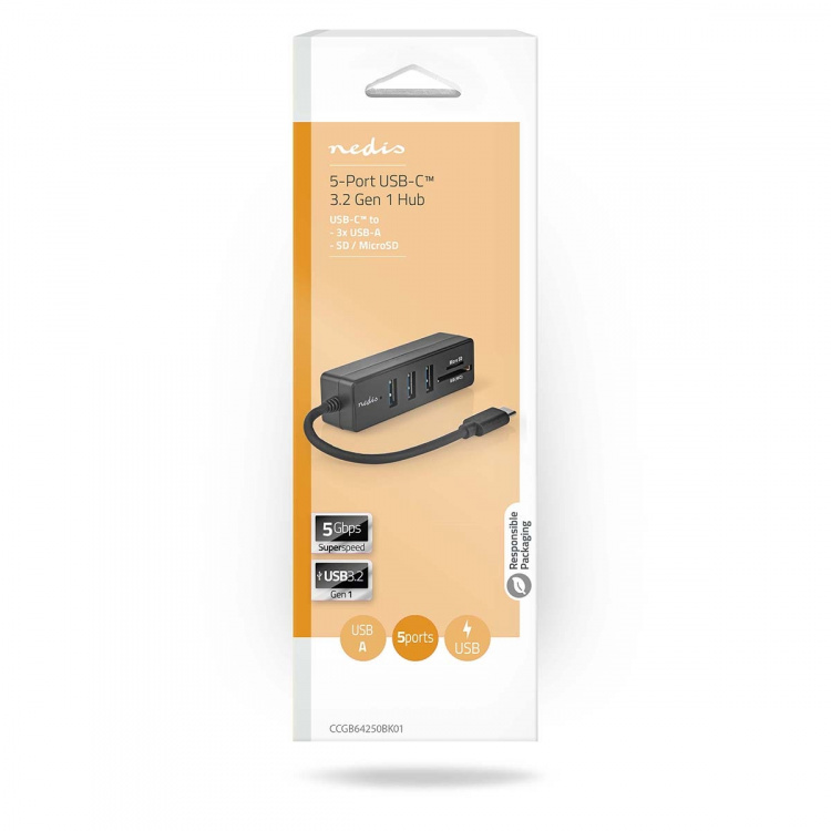 Nedis USB-hub | 1x USB-C™ | 3x USB A Female | 5-Port port(s) | USB 3.2 Gen 1 | USB Drevet | 5 Gbps | SD & MicroSD Nedis USB-hub | 1x USB-C™ | 3x USB A Female | 5-Port port(s) | USB 3.2 Gen 1 | USB Drevet | 5 Gbps | SD & MicroSD