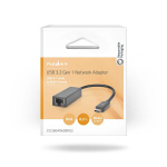 Nedis USB-netværksadapter | USB 3.2 Gen 1 | 2.5 Gbps | USB-C™ Han | RJ45 Hun | 0.20 m | Runde | Nikkelplateret | Tinkobber | Sort | Box