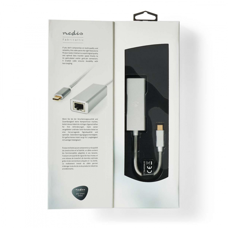 Nedis USB-netværksadapter | USB 3.2 Gen 1 | 1 Gbps | USB-C™ Han | RJ45 Hun | 0.20 m | Runde | Guldplateret | Tinkobber | Sølv | Cover Window Box Nedis USB-netværksadapter | USB 3.2 Gen 1 | 1 Gbps | USB-C™ Han | RJ45 Hun | 0.20 m | Runde | Guldplateret | Tinkobber | Sølv | Cover Window Box